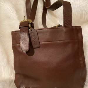 Coach leather bucket bag, gold buckle detail